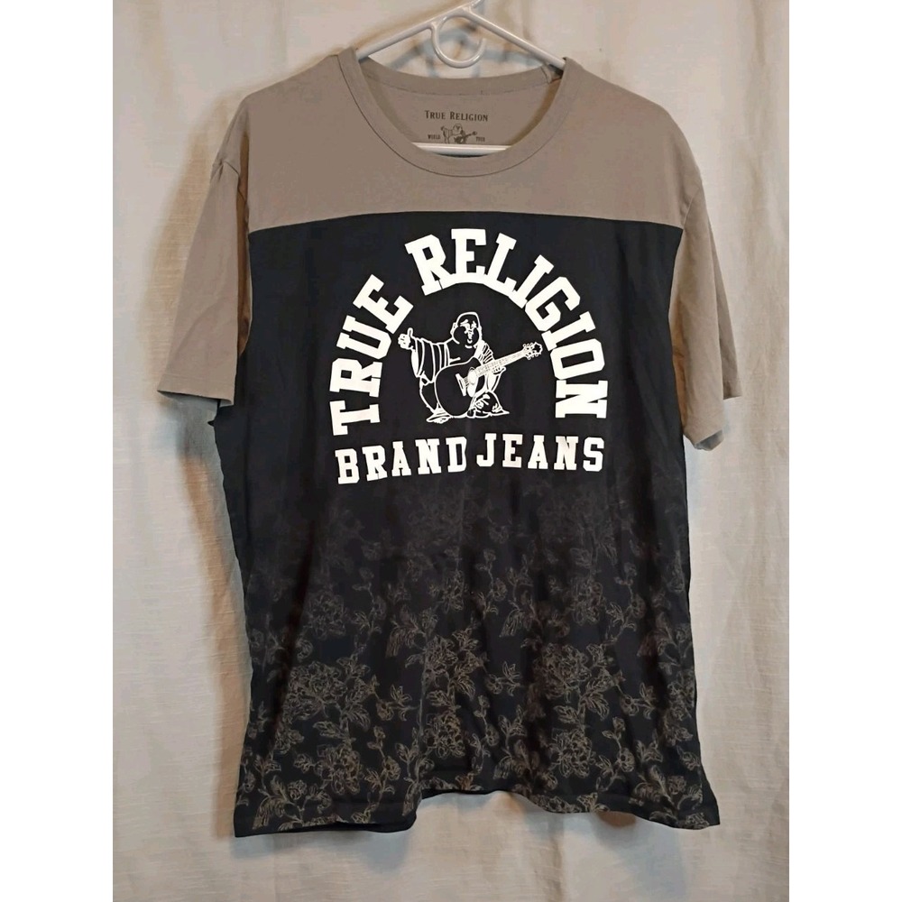 True Religion Floral Fade Graphic T Shirt Black Tan Mens 2XL 101399